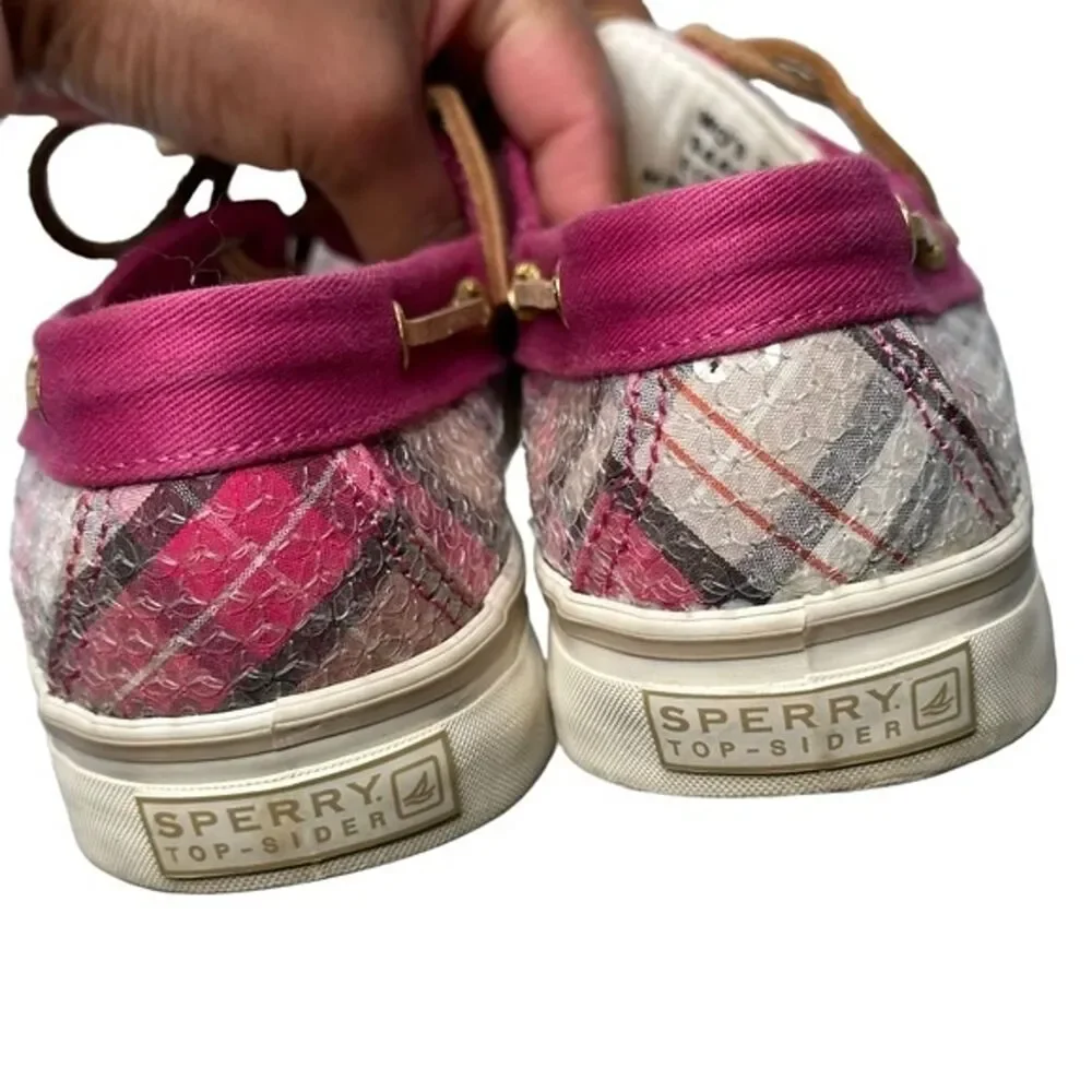 Sperry Bahama Boat Shoes Womens 7M Pink Plaid Fuchsia Sequin Slip On 9448226